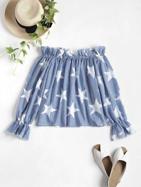 Camicetta A Spalle Scoperte Con Stampa Di Stelle A Righe