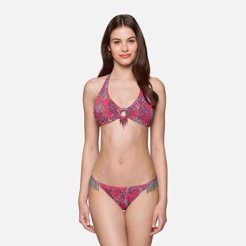 Slip Bikini Stampa Motivo Cachemire Con Perline