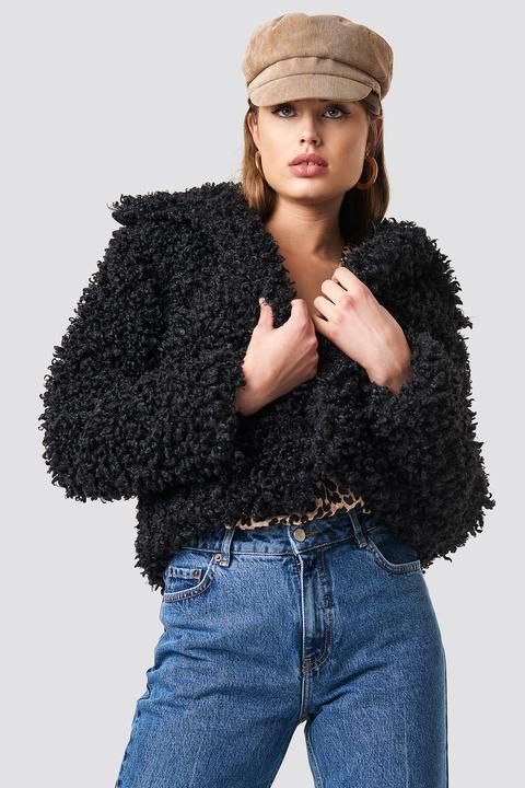 Curly Faux Fur Jacket Schwarz