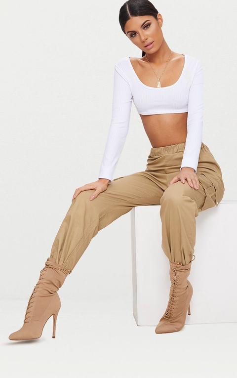 Basic White Rib Longsleeve Crop Top