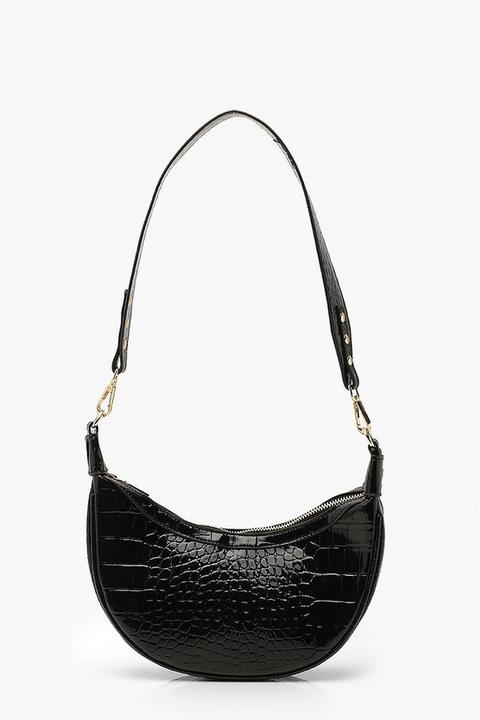 Womens Vinyl Croc Underarm Bag With Wide Strap - Black - One Size, Black