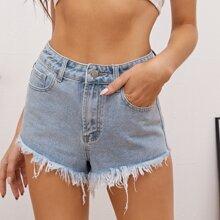 Shorts Denim Bajo Crudo De Cintura Alta