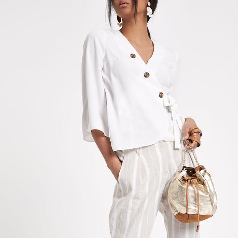 White Wrap Button Blouse