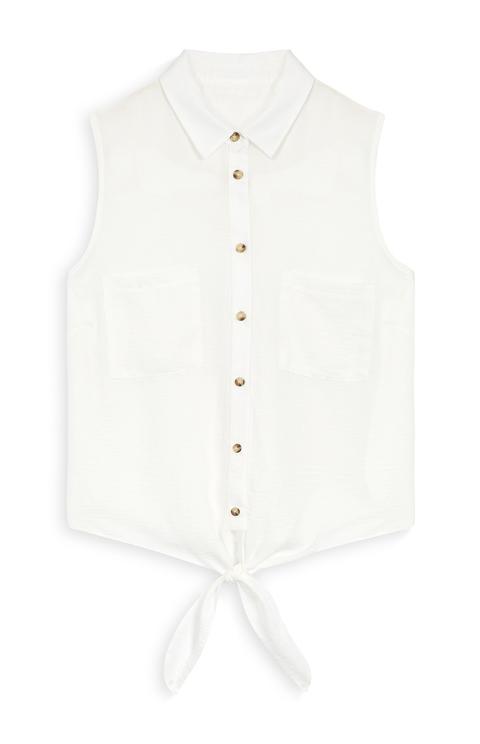 Camicia Bianca Smanicata Con Fiocco