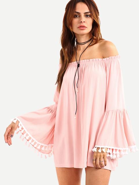 Blusa De Manga Mariposa Con Escote Bañera Rosa