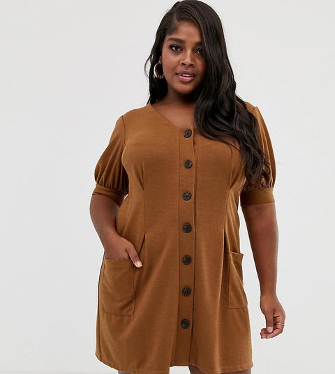 Efecto Cuerno De Y Con Botones Vestido Abombada Texturizado Manga 3A4R5qjL