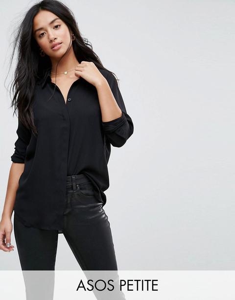 Asos Design Petite - Camicia Morbida A Maniche Lunghe - Nero