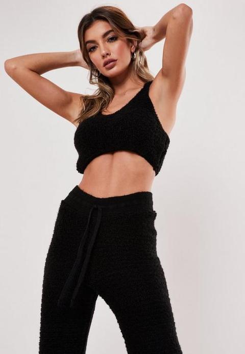 Black Co Ord Boucle Cami Crop Top, Black