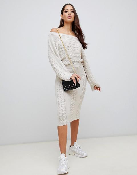 Asos Design - Gonna Midi A Trecce Coordinata - Beige