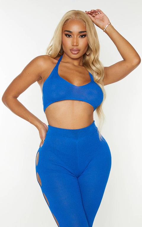 Shape Bright Blue Knit Halterneck Crop Top