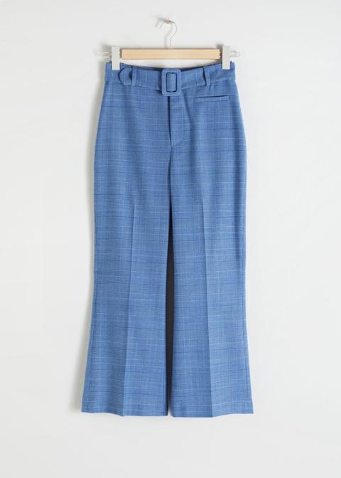 Belted Plaid Trousers - Blue from And 