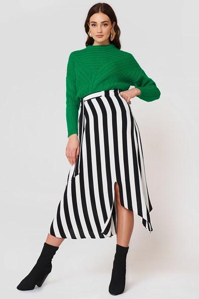 Mango Striped Asymmetric Skirt - Black,white