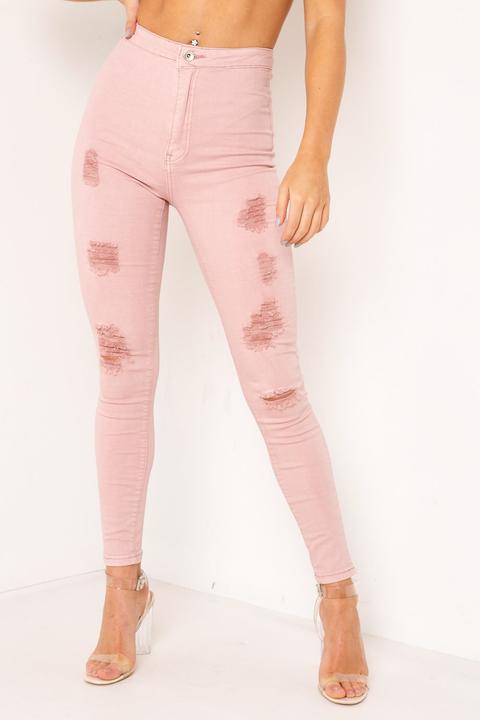 Pink Distressed Skinny Jeans