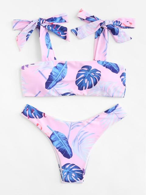 Set De Bikini Con Estampado De Palma