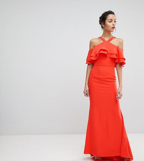 Jarlo - Vestito Lungo Oversize Con Volant Sul Davanti - Arancione