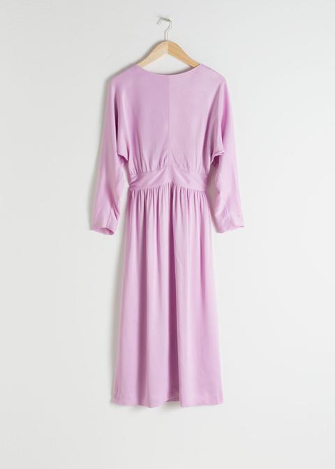 pink long sleeve satin dress