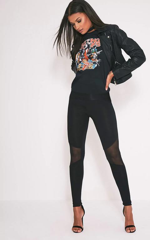 Eliana Black Mesh Insert Leggings, Black