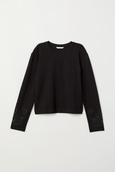 H & M - Felpa Con Ricami - Nero