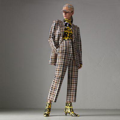 Pantaloni A Vita Alta In Cotone Stretch Con Motivo Tartan