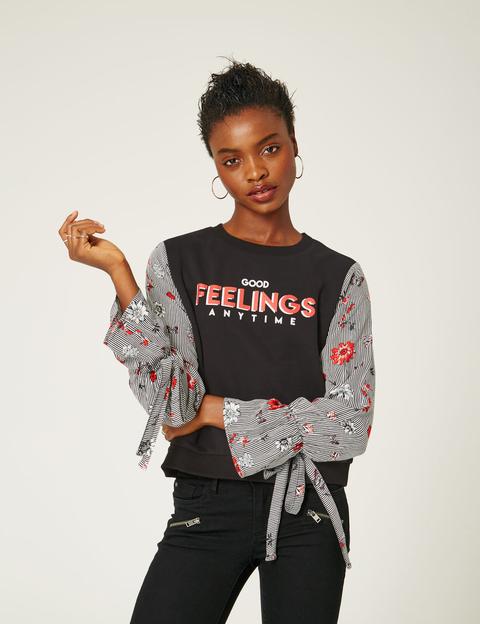 Black Mixed Fabric Sweatshirt