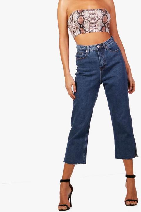 Cropped Split Seam Straight Leg Jeans