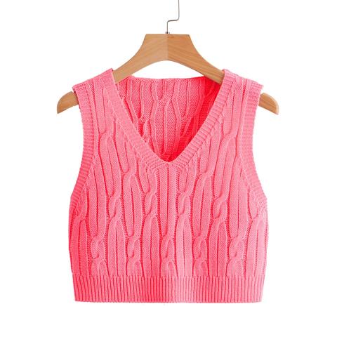 Neon Pink Cable Knit Sweater Vest