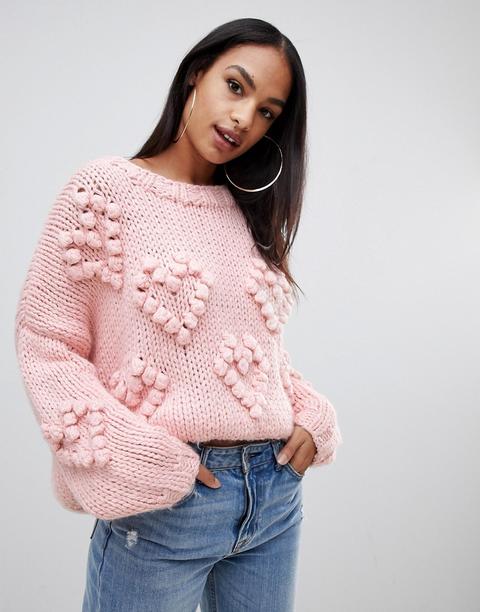 Prettylittlething - Maglione Rosa Con Cuori - Rosa