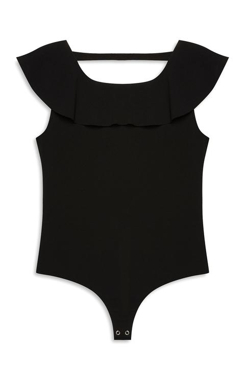 black frill bodysuit