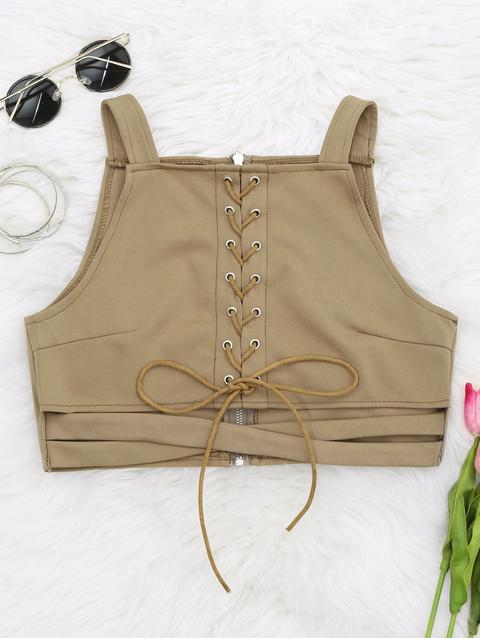 Criss Cross Cropped Lace Up Tank Top