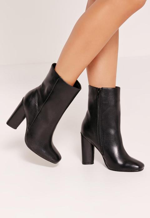 Faux Leather Heeled Ankle Boots Black