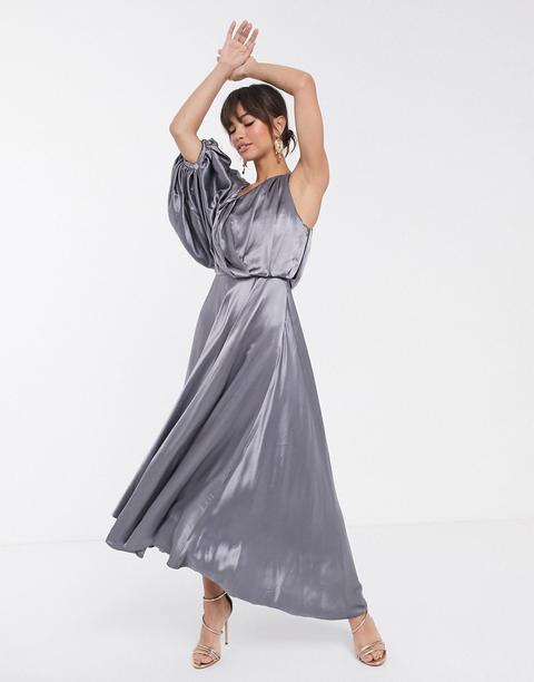 Asos Edition - Robe Asymétrique En Satin Avec Manche Ballon