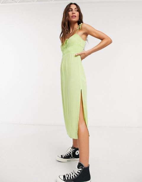 Vestido Midi Color Lima Con Fruncido En La Parte Delantera De Topshop-verde