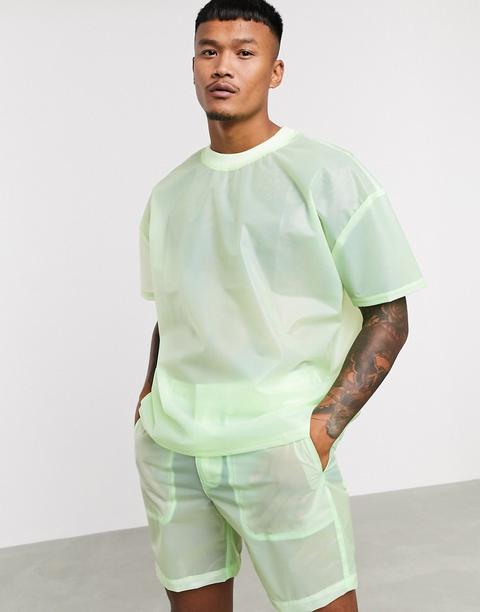 Camiseta Extragrande De Poliuretano En Verde Transparente De Asos Design (parte De Un Conjunto)