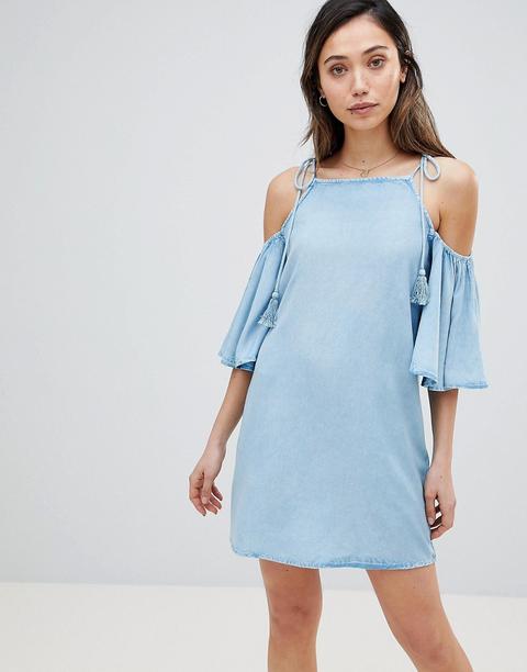 Influence - Copricostume In Chambray Con Spalle Scoperte - Blu