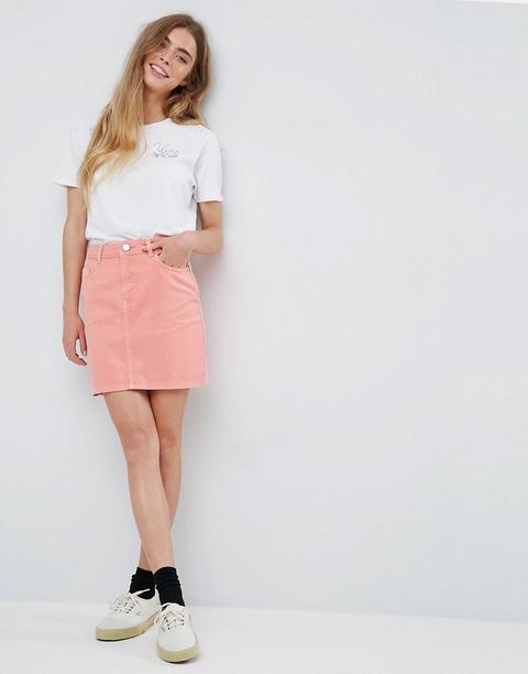 Asos Denim Original - Gonna Di Jeans Vita Alta Corallo - Rosa