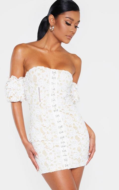 white embroidered bodycon dress