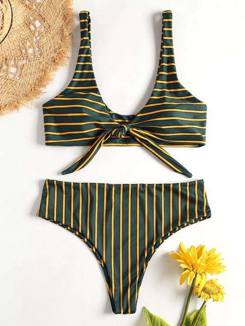 Bikini A Fascia A Righe Black Medium Sea Green