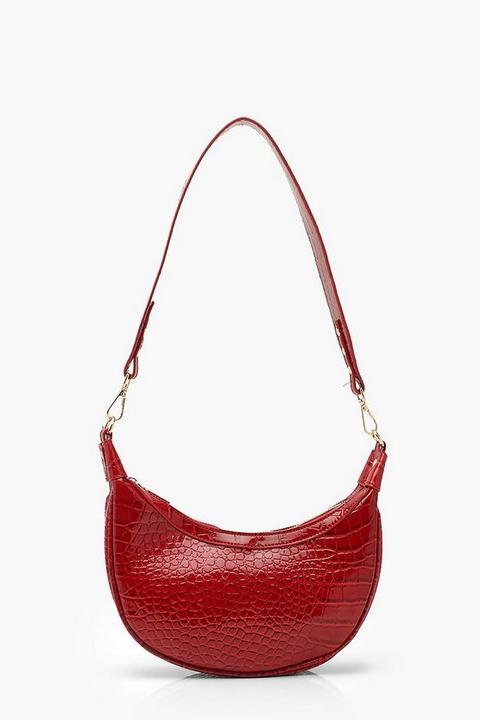 Womens Vinyl Croc Underarm Bag With Wide Strap - Red - One Size, Red