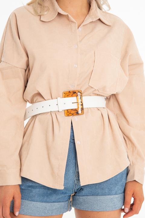 White Faux Leather Resin Buckle Detail Belt - Naira