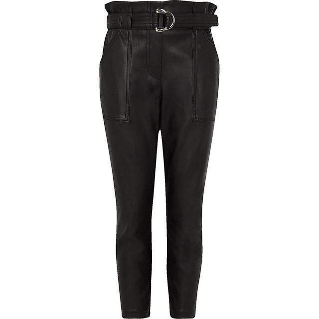Black Faux Leather Belted Trousers 