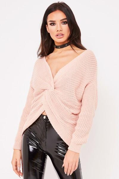 Rebecca Pink Twist Front Jumper