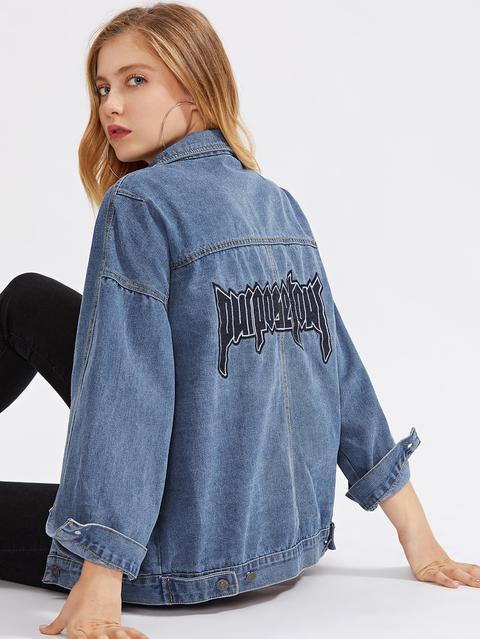 Letter Embroidered Boyfriend Denim Jacket