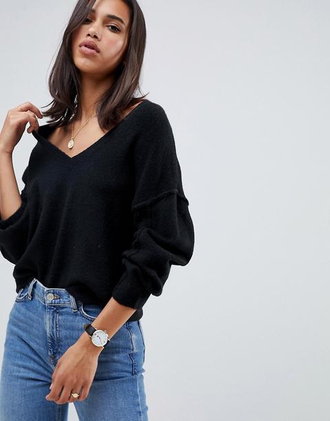 Asos Design - Maglione Soffice Con Scollo A V - Nero