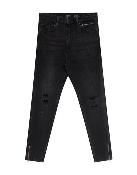 Jeans Carrot Fit Negro Cremallera