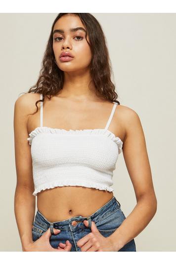 Womens White Shirred Strap Bandeau Top, White