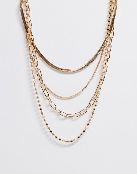 Collar Dorado De Varias Hileras Con Cadena Plana De Serpiente Y Cadena De Bolas De Asos Design