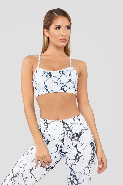 Gracie Marble Print Sports Bra - White/black