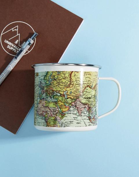 Tazza Regalo Smaltata Con Mappa Del Mondo - Multicolore