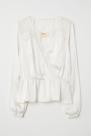 H & M - Camicetta Satin Con Scollo A V - Bianco