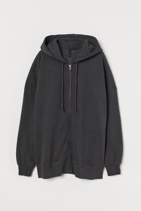 Oversized Zip-through Hoodie - Black